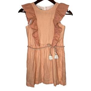 Nanos Girls Linen Flutter Sleeve Peach Ruffle Dress size 10